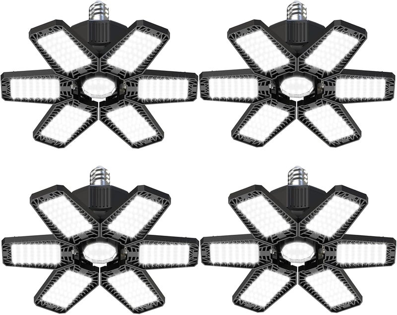 HAPYLUMI LED Garage Lights 4 Pack - 180W 18000LM Garage Ceiling Lights 6500K Daylight with 6 Adjustable Panels, Screw in E26/E27 Bulb Socket Lighting for Shop Workshop Barn Basement - Image 1